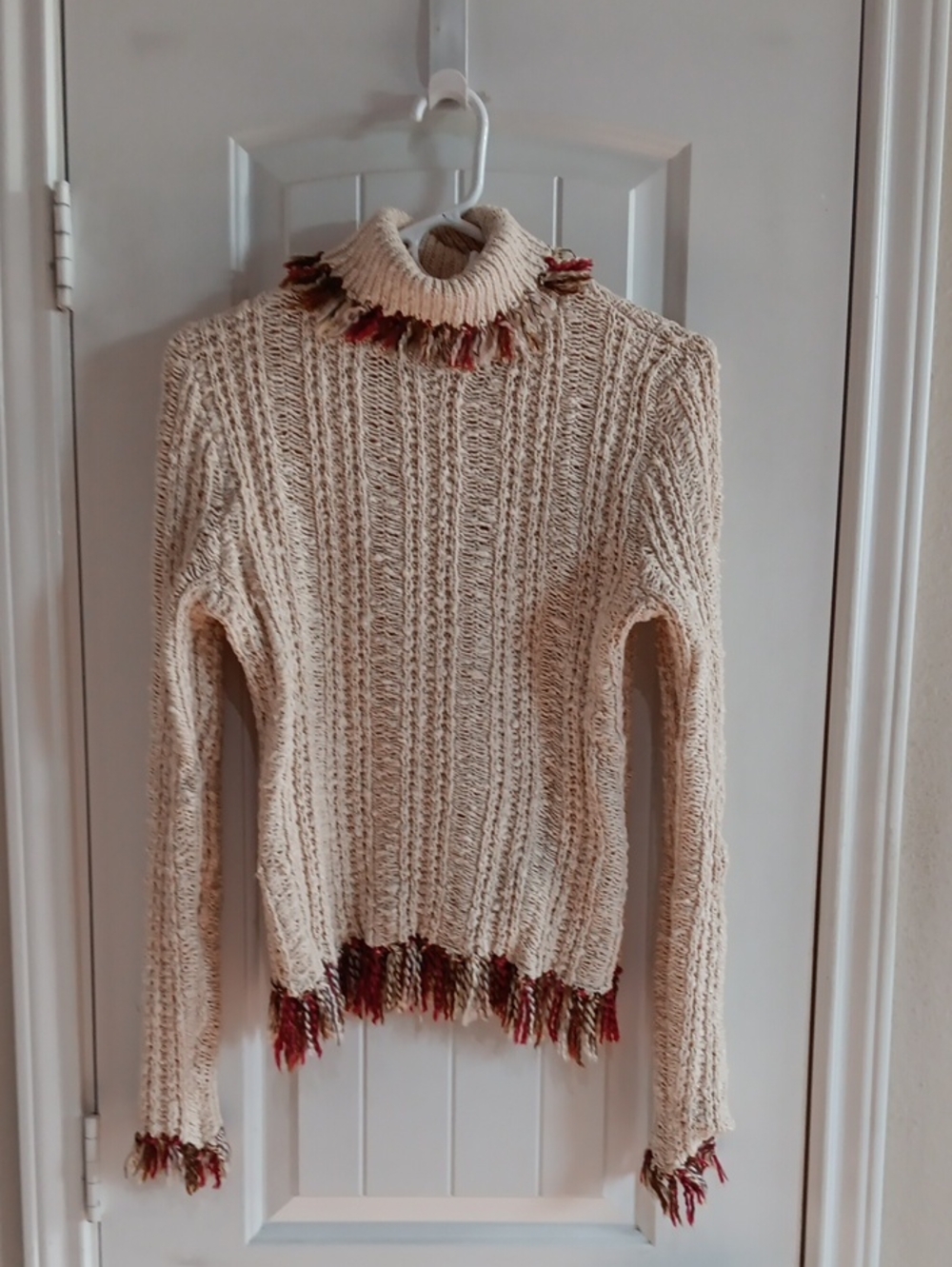 VTG Telluride Clothing Co Fringe Cotton Open Stitch Turtleneck Sweater Small